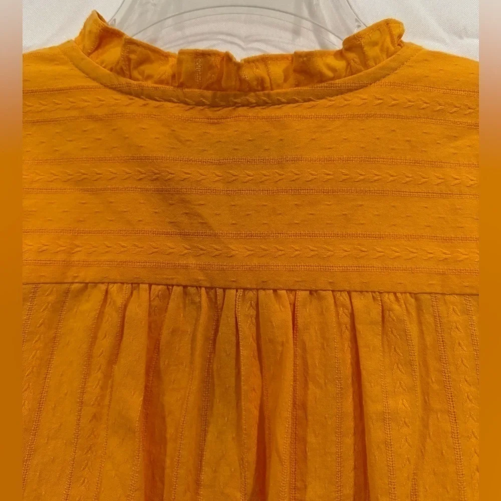 LOFT Orange Cotton Peasant Blouse Small Boho Puff Sleeve Lightweight